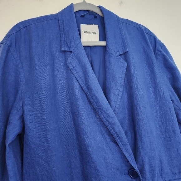 Madewell double breasted Crossover Blazer 100% Linen Blue Oversized Relaxed - Picture 5 of 14